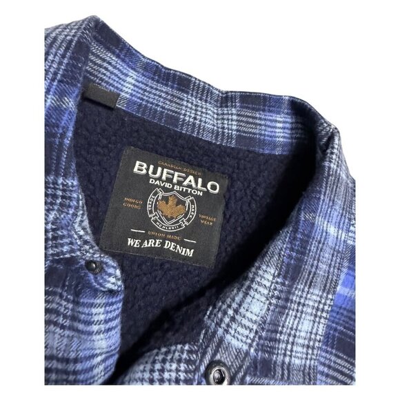 BUFFALO David Bitton PLAID Sherpa Fleece Winter Fall Work Shacket Jacket Mens L - Picture 2 of 6